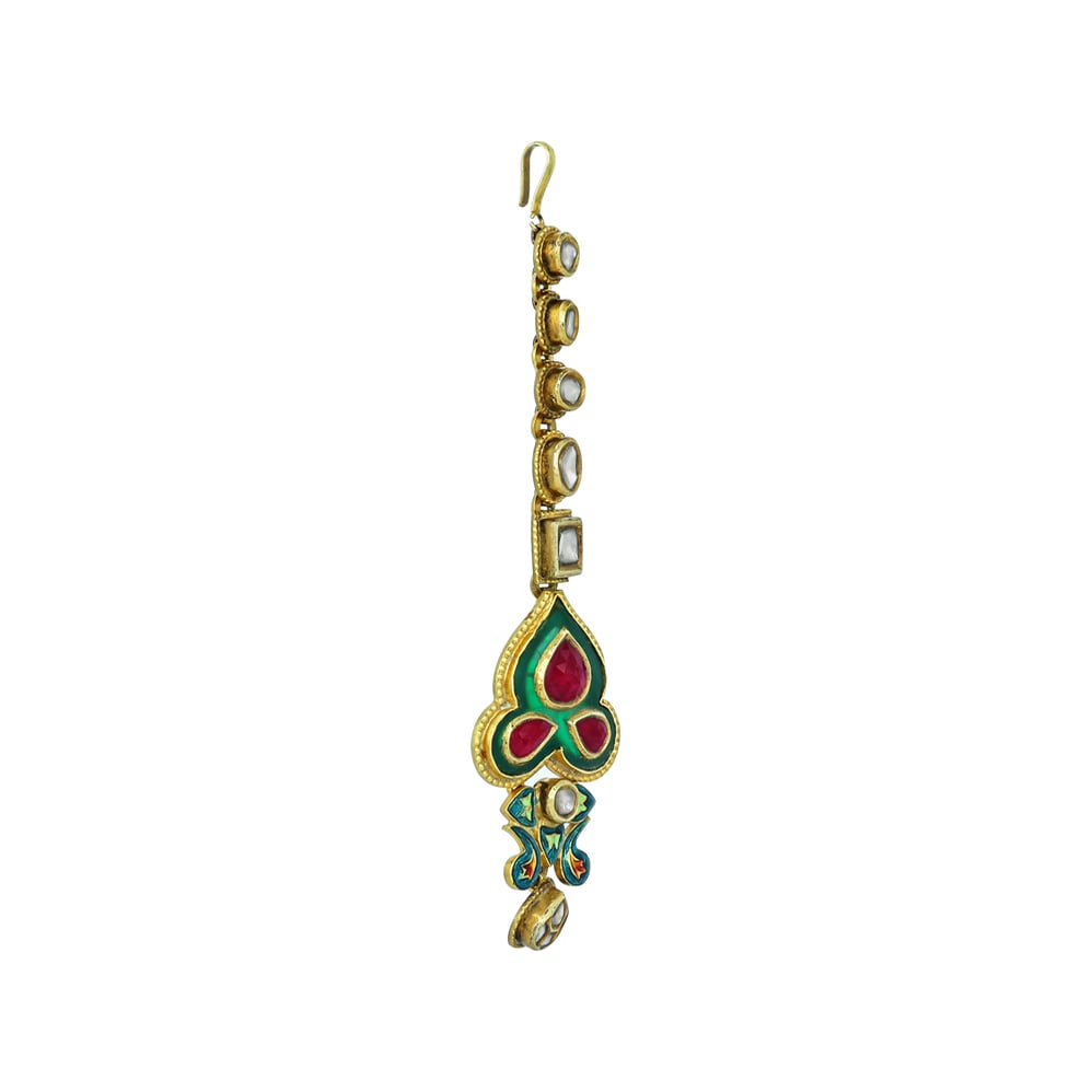 Red Green Meenakari Mangtikka with Polkis
